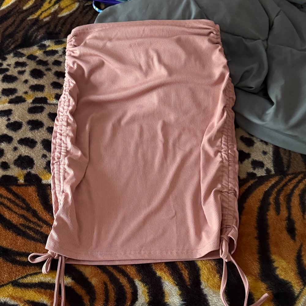 SHEIN Pink Ribbed Scrunch Tie Skirt